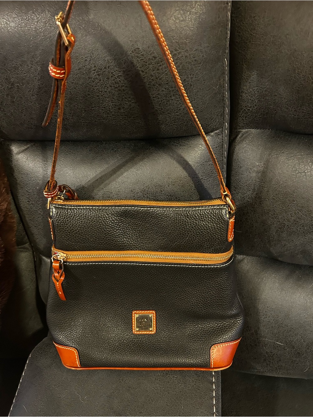Dooney and Bourke Black and Tan Crossbody Shoulder Bag